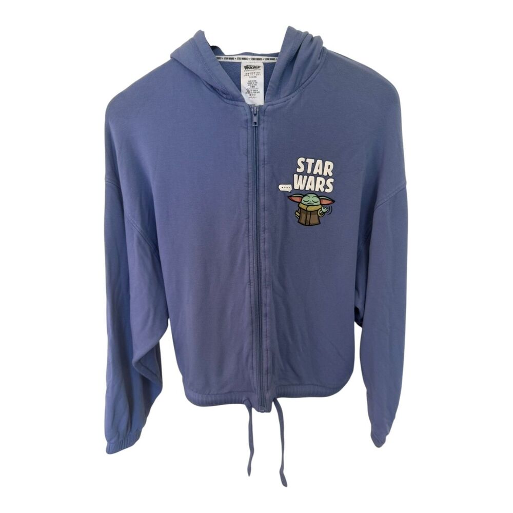 Disney Parks Star Wars Grogu Zip Up Hoodie Periwinkle Blue Women's Size Small